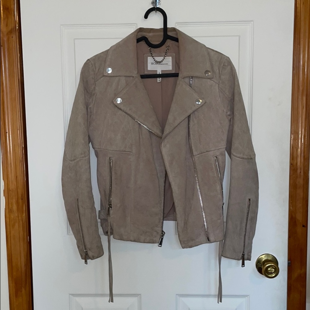 BCBGeneration Taupe Leather Moto Jacket